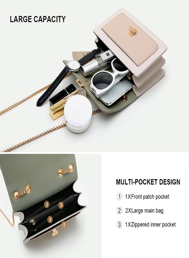 AMHDV Small Shoulder Chain Bag Color Block Crossbody Purse Square Flap Leather Handbag for Women (A-green) - Image 3