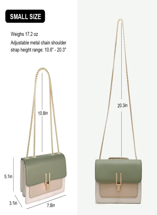AMHDV Small Shoulder Chain Bag Color Block Crossbody Purse Square Flap Leather Handbag for Women (A-green) - Image 5