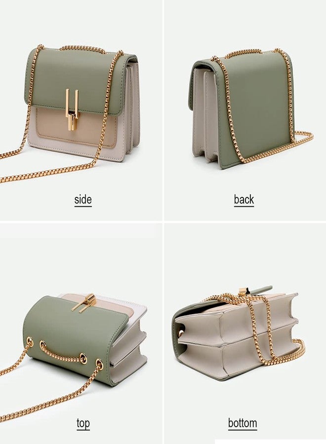 AMHDV Small Shoulder Chain Bag Color Block Crossbody Purse Square Flap Leather Handbag for Women (A-green) - Image 4