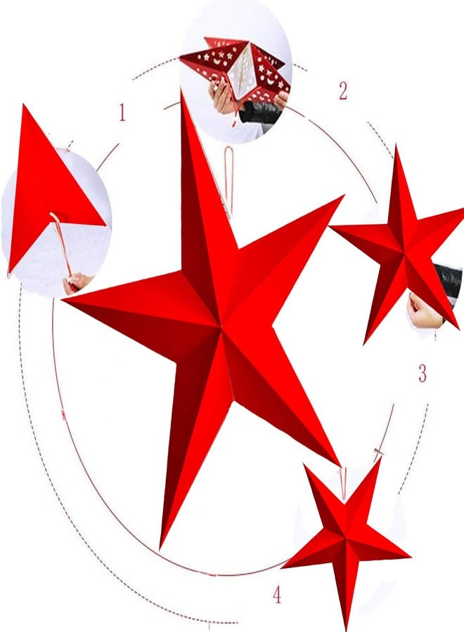 PartySanthe 5-Pointed Red Paper Christmas Star Hanging Decorations for Christmas Diwali Weddings, Parties, Xmas, Holidays, Pack of 2pcs - Image 3