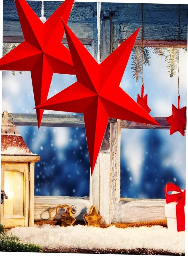 PartySanthe 5-Pointed Red Paper Christmas Star Hanging Decorations for Christmas Diwali Weddings, Parties, Xmas, Holidays, Pack of 2pcs - Image 1