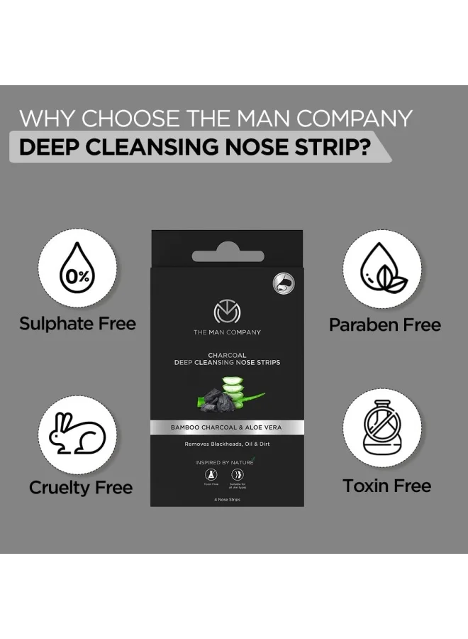The Man Company  Charcoal Nose Strips with Aloevera Extract | Whitehead & Blackhead Remover | Pores Cleanser | Dirt Free | Improves Skin Texture - 4 Strips  | Best Price UAE
