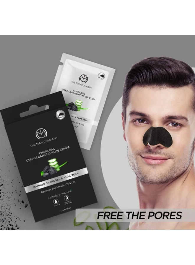 The Man Company  Charcoal Nose Strips with Aloevera Extract | Whitehead & Blackhead Remover | Pores Cleanser | Dirt Free | Improves Skin Texture - 4 Strips  | Best Price UAE