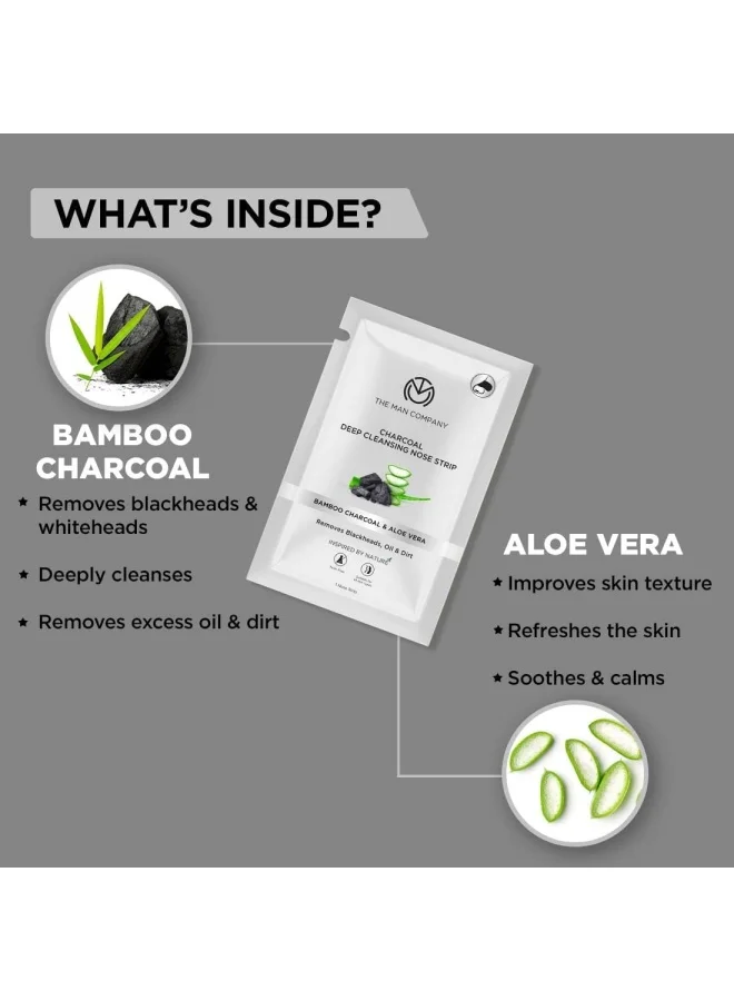 The Man Company Charcoal Nose Strips with Aloevera Extract | Whitehead & Blackhead Remover | Pores Cleanser | Dirt Free | Improves Skin Texture - 4 Strips