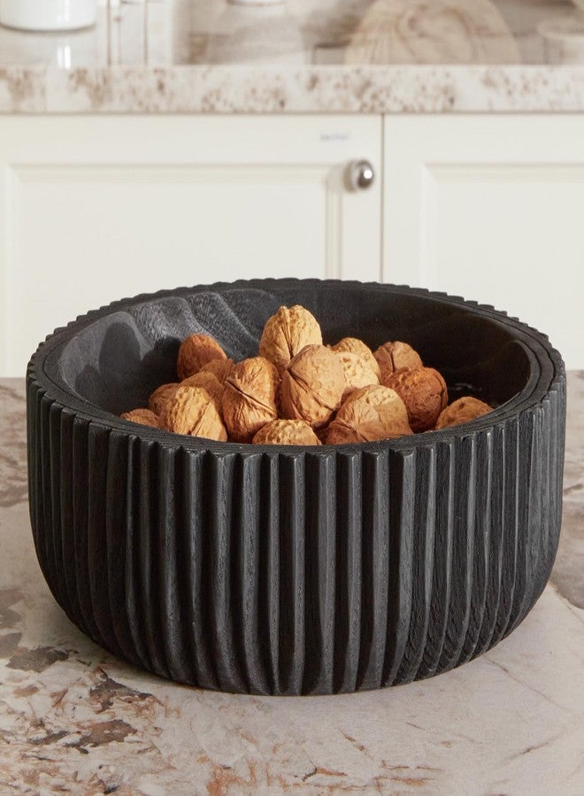 DN DECONATION Wooden Decorative Bowl, 9.84” Black Wood Fruit Bowl for Rustic Home Decor, Key Bowls for Farmhouse Decor Table Centerpiece Entryway Living Room Kitchen - Image 5