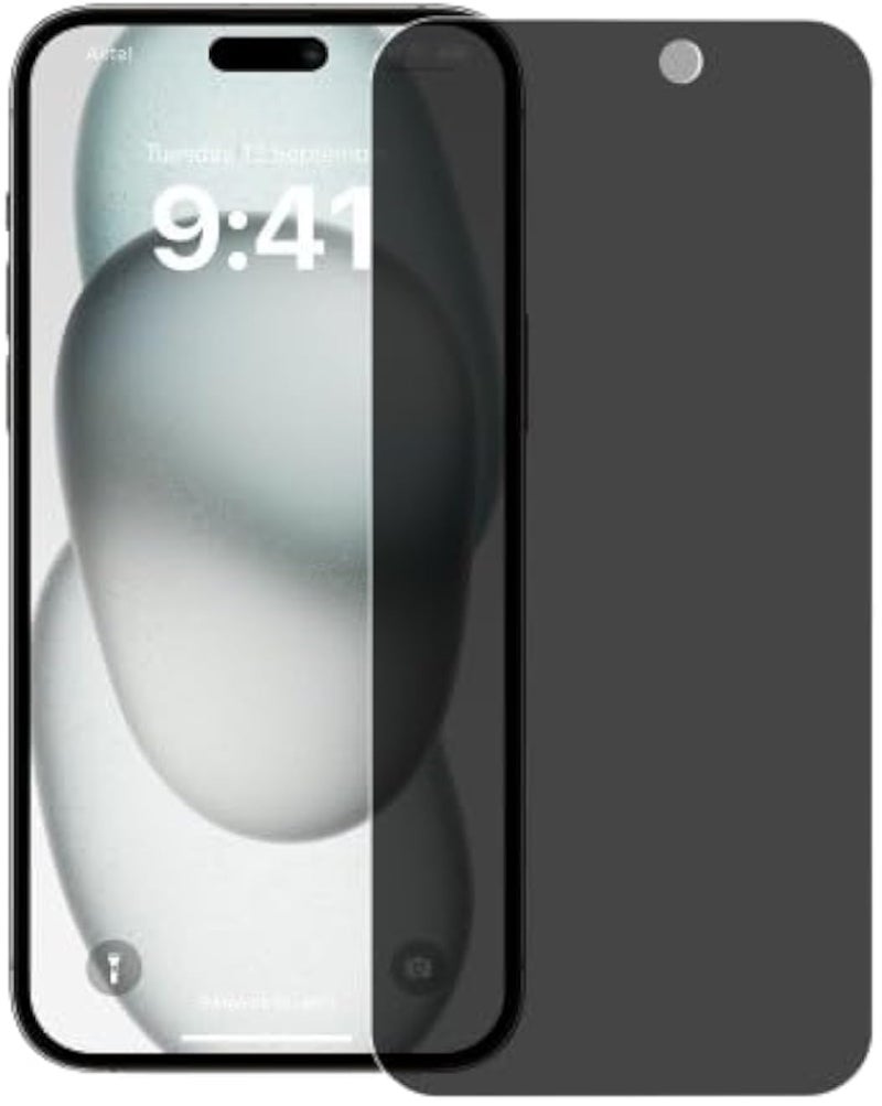 واقي شاشة زجاجي للخصوصية لهاتف آيفون 15 بلس من آبل، أسود