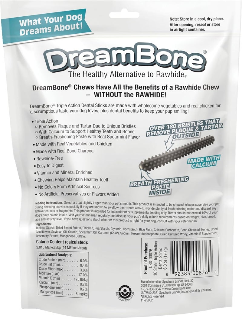 DreamBone Triple Action Dental Sticks Charcoal, 10 Count, Rawhide-Free Chews for Small and Medium Sized Dogs Freshens Breath - Image 2