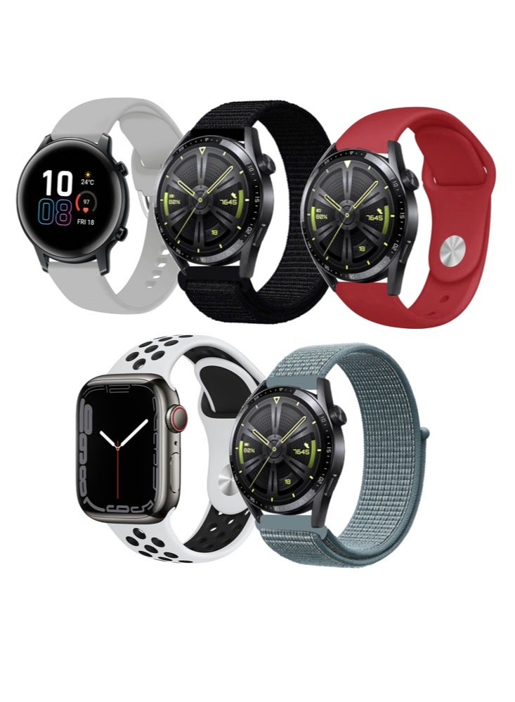Perfii 5pcs Watchband Bundle Compatible with all Samsung, Huawei, Amazfit, Fitbit and Honor with 22mm band size - Image 1