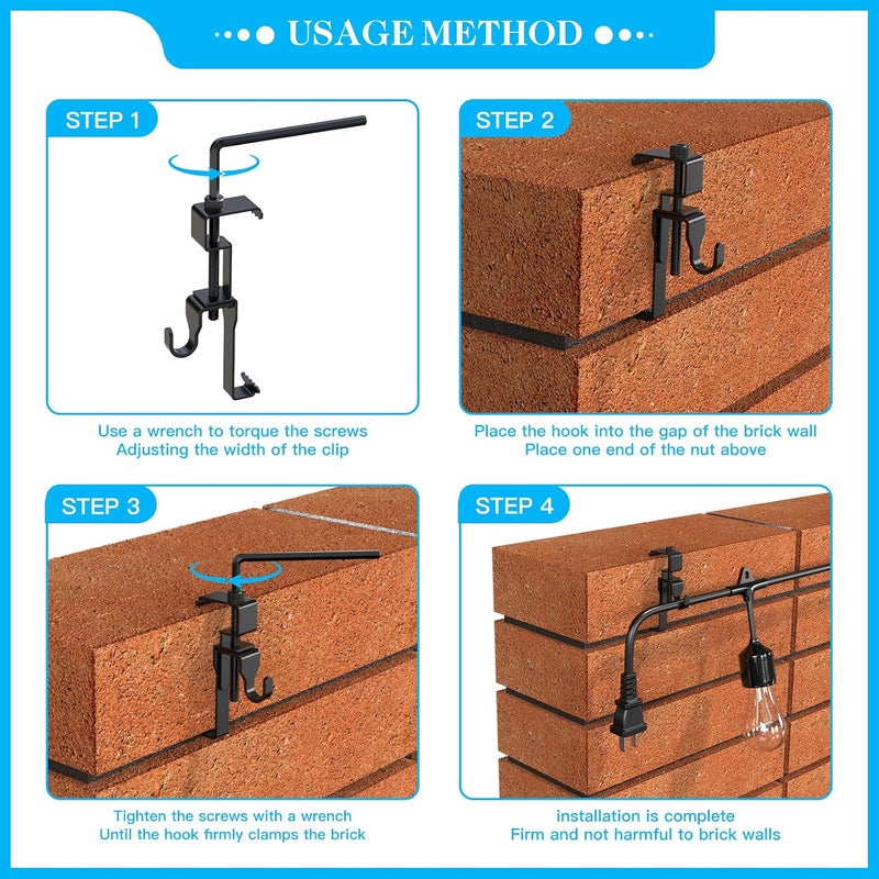 Lewufe Stainless Steel Brick Wall Clips, Brick Hooks Clamp Outdoor Heavy Duty 1-3/4" to 2-1/2" Brick Hook Brick Hangers No Drill, 6 Packs - Image 5