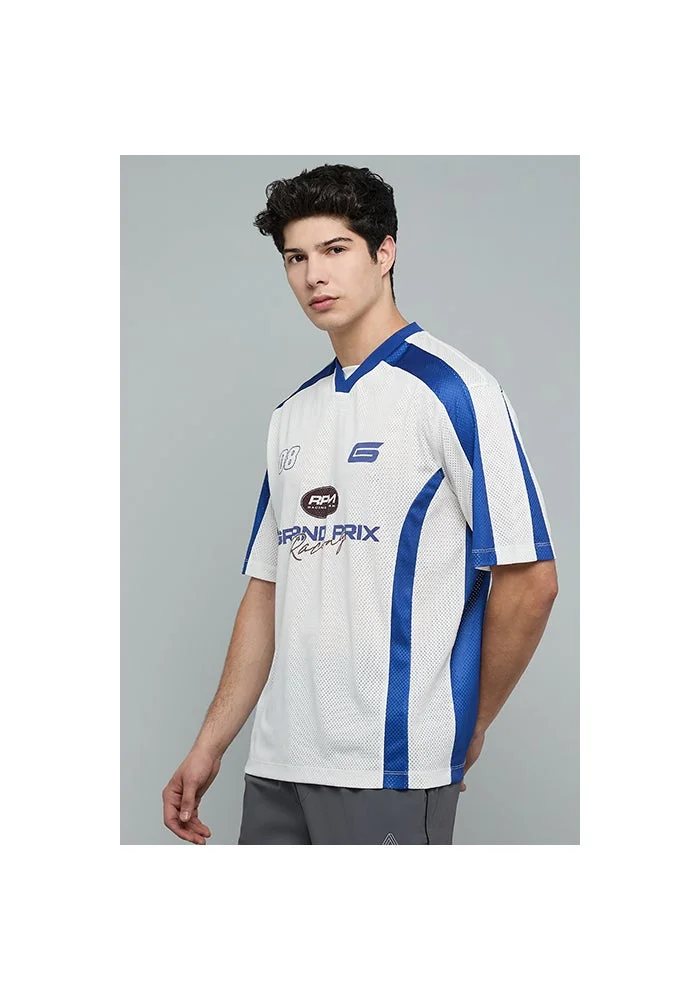 أر أند بي Color Block T-Shirt with V-Neck and Short Sleeves