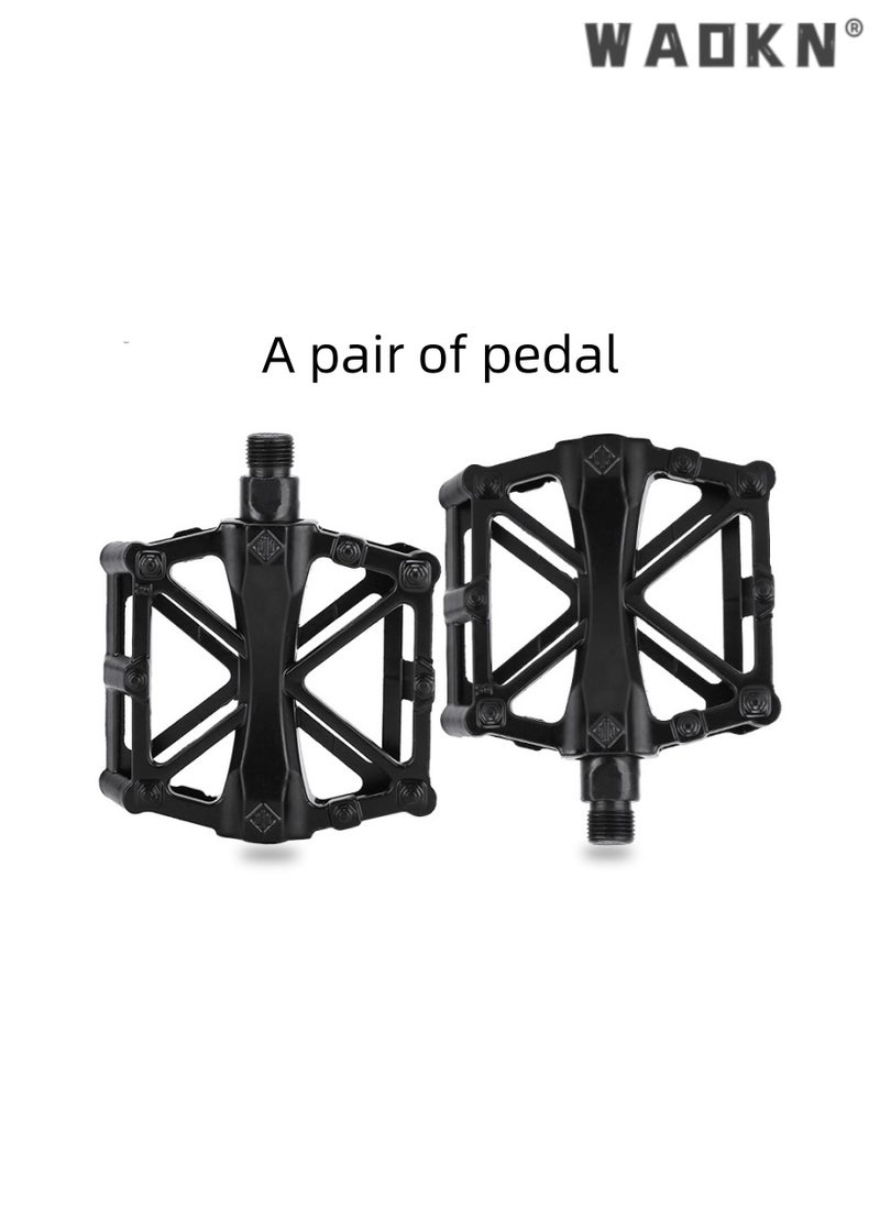 WAOKN A Pair of Mountain Road Bicycle Aluminum Alloy Double Ball Pedals/Bicycle Ball Pedals/X-shaped Pedals with 16 Anti Slip Pins - Universal Lightweight Aluminum Alloy Platform Pedals in Black  - Image 1