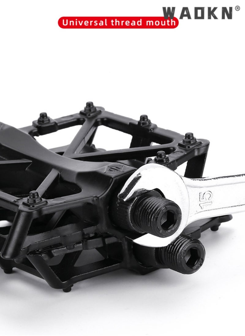 WAOKN A Pair of Mountain Road Bicycle Aluminum Alloy Double Ball Pedals/Bicycle Ball Pedals/X-shaped Pedals with 16 Anti Slip Pins - Universal Lightweight Aluminum Alloy Platform Pedals in Black  - Image 4