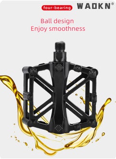 WAOKN A Pair of Mountain Road Bicycle Aluminum Alloy Double Ball Pedals/Bicycle Ball Pedals/X-shaped Pedals with 16 Anti Slip Pins - Universal Lightweight Aluminum Alloy Platform Pedals in Black  - Image 5