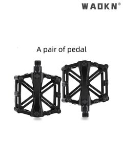 WAOKN A Pair of Mountain Road Bicycle Aluminum Alloy Double Ball Pedals/Bicycle Ball Pedals/X-shaped Pedals with 16 Anti Slip Pins - Universal Lightweight Aluminum Alloy Platform Pedals in Black  - Image 1