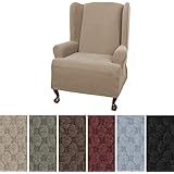 MAYTEX Maytex Pixel Ultra Soft Stretch Wing Back Arm Chair Furniture Cover Slipcover, Sand - Image 1