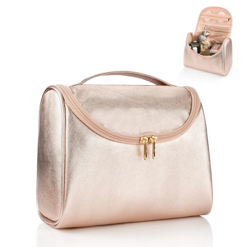 Ethereal Travel Makeup Bag, Rose Gold Makeup Bag for Women Portable Makeup Organizer Bag Large Capacity Toiletry Bag for Travel Accessories - Image 1