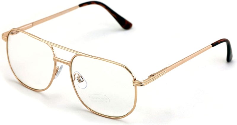 V.W.E. Metal Tear Drop Clear Len Glasses - Big Lens Spring Hinge Square Fashion Gold Gunmetal - Image 1