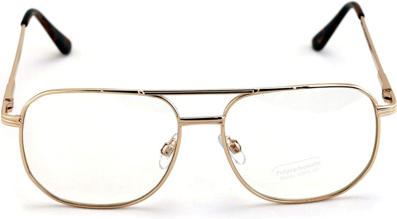V.W.E. Metal Tear Drop Clear Len Glasses - Big Lens Spring Hinge Square Fashion Gold Gunmetal - Image 3