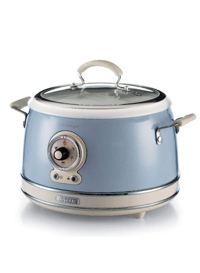 Ariete Vintage Electric Rice Cooker 3.8L Blue, 700W 5 Mode Cooker For Rice Steam Sauté And Slow Cooking - Image 1