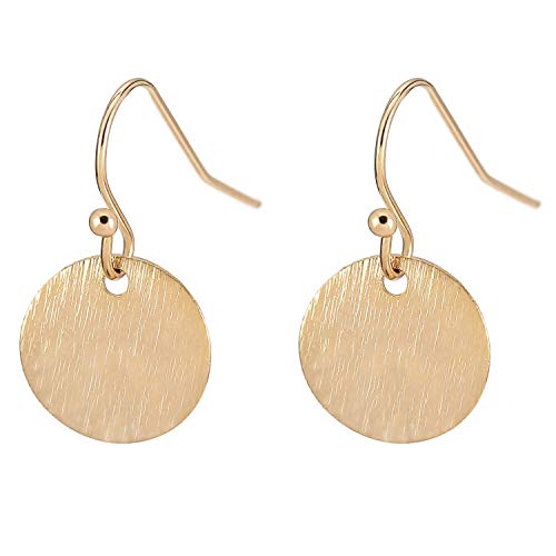 POTESSA 18K Gold Circle Disc Dangle Earrings Brushed Small Round Coin Hoop Earrings for Women Minimalist Lightweight Statement Jewelry - Image 1