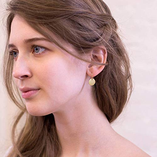 POTESSA 18K Gold Circle Disc Dangle Earrings Brushed Small Round Coin Hoop Earrings for Women Minimalist Lightweight Statement Jewelry - Image 5