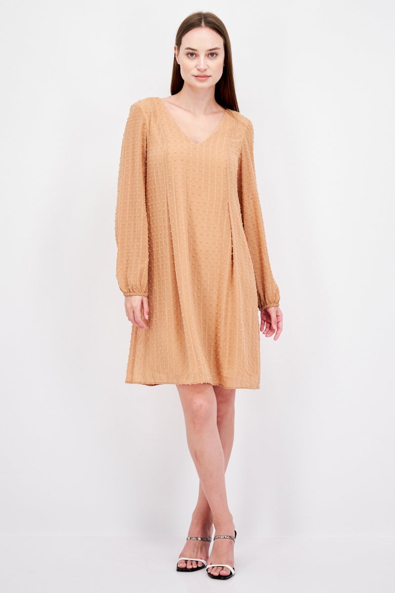 INC Women Textured Chiffon Back Tie Detail Shift Dress, Tan - Image 2