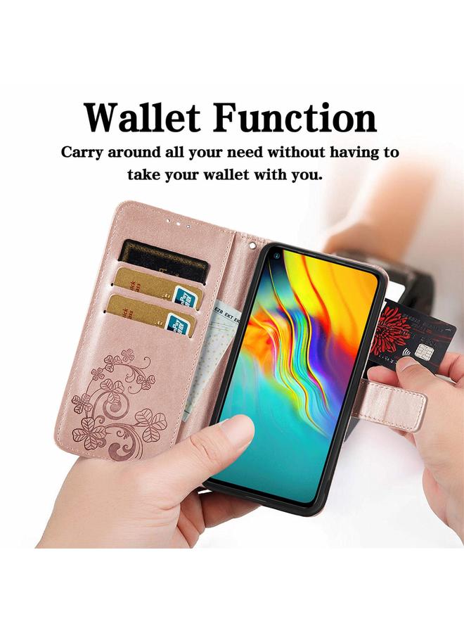 erorex Case For OnePlus 9R Four-leaf Clasp Embossed Buckle Mobile Phone Protection Leather Case with Lanyard & Card Slot & Wallet & Bracket Function - Image 5