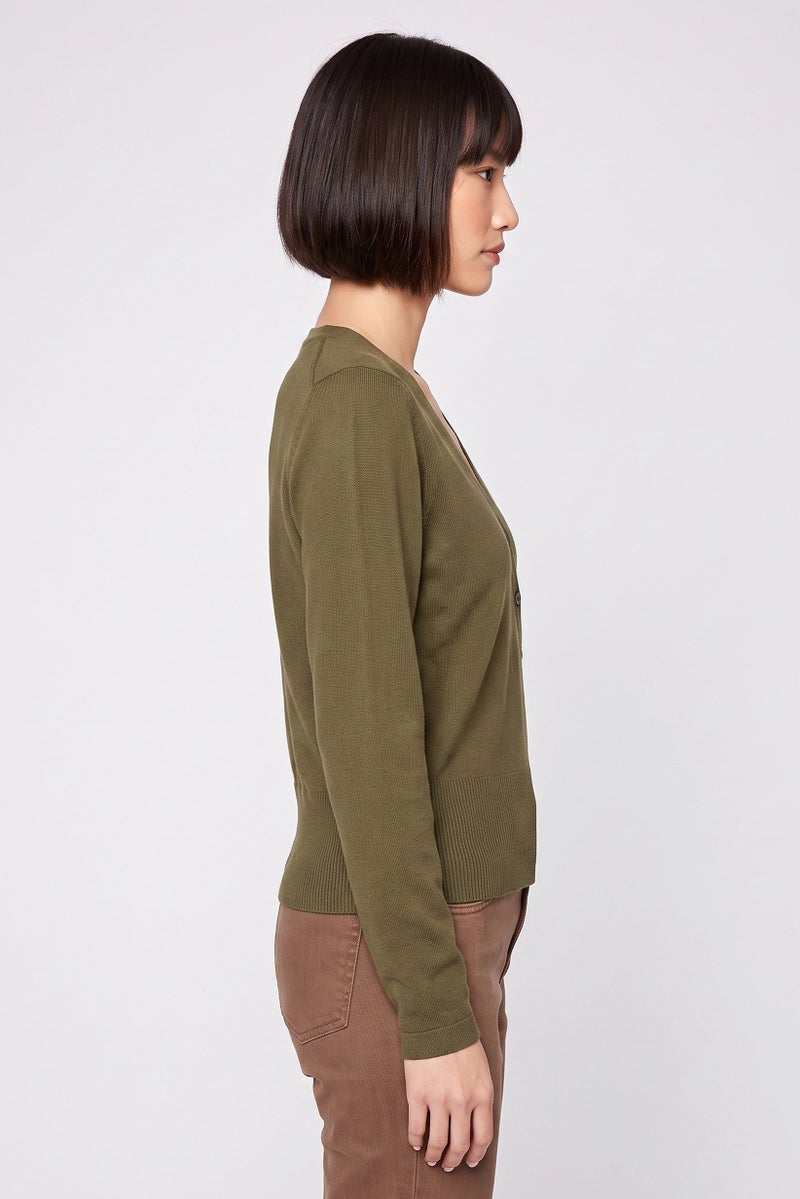 Threadbare Women V Neck Long Sleeve Knitted Cardigans, Olive - Image 3
