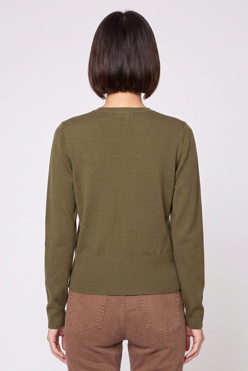 Threadbare Women V Neck Long Sleeve Knitted Cardigans, Olive - Image 4