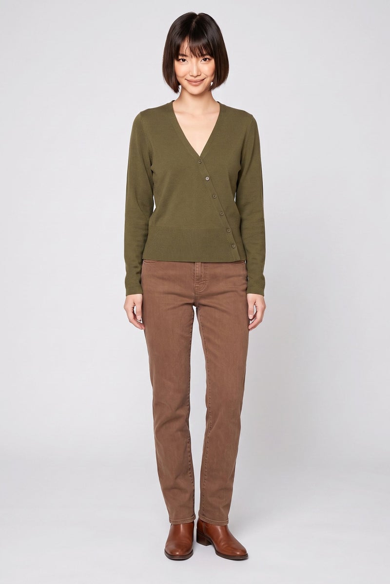 Threadbare Women V Neck Long Sleeve Knitted Cardigans, Olive - Image 2