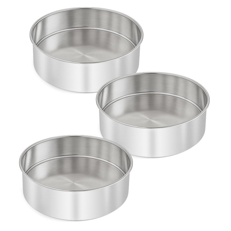 tutikuki 6 Inch Cake Pan - 3PCS Stainless Steel Smash Cake Baking Pans Tins, Round Bakeware for Party Birthday Wedding, Mirror Finish & Dishwasher Safe - Image 1