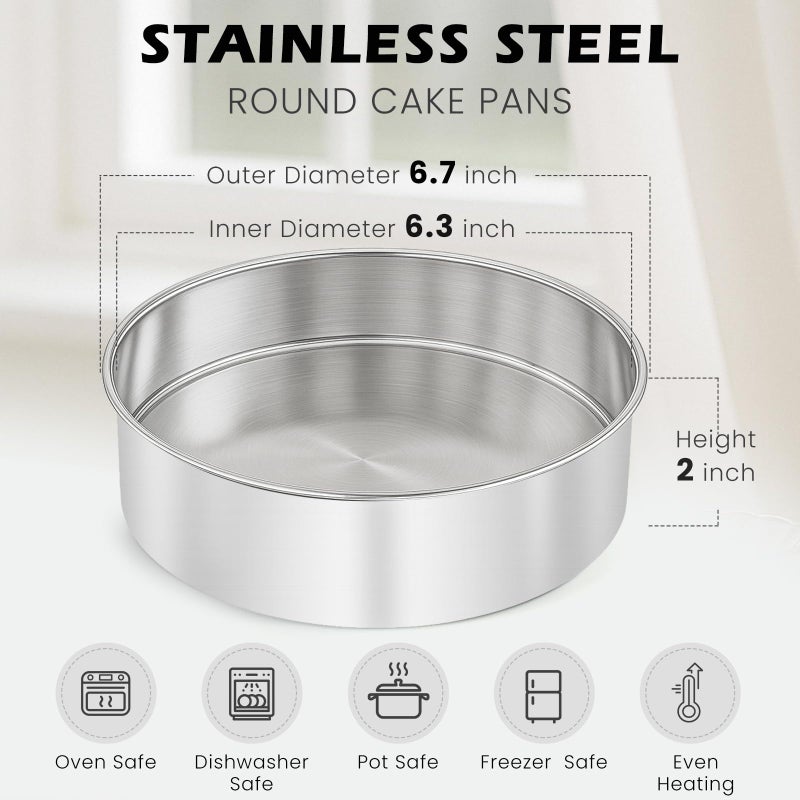 tutikuki 6 Inch Cake Pan - 3PCS Stainless Steel Smash Cake Baking Pans Tins, Round Bakeware for Party Birthday Wedding, Mirror Finish & Dishwasher Safe - Image 2