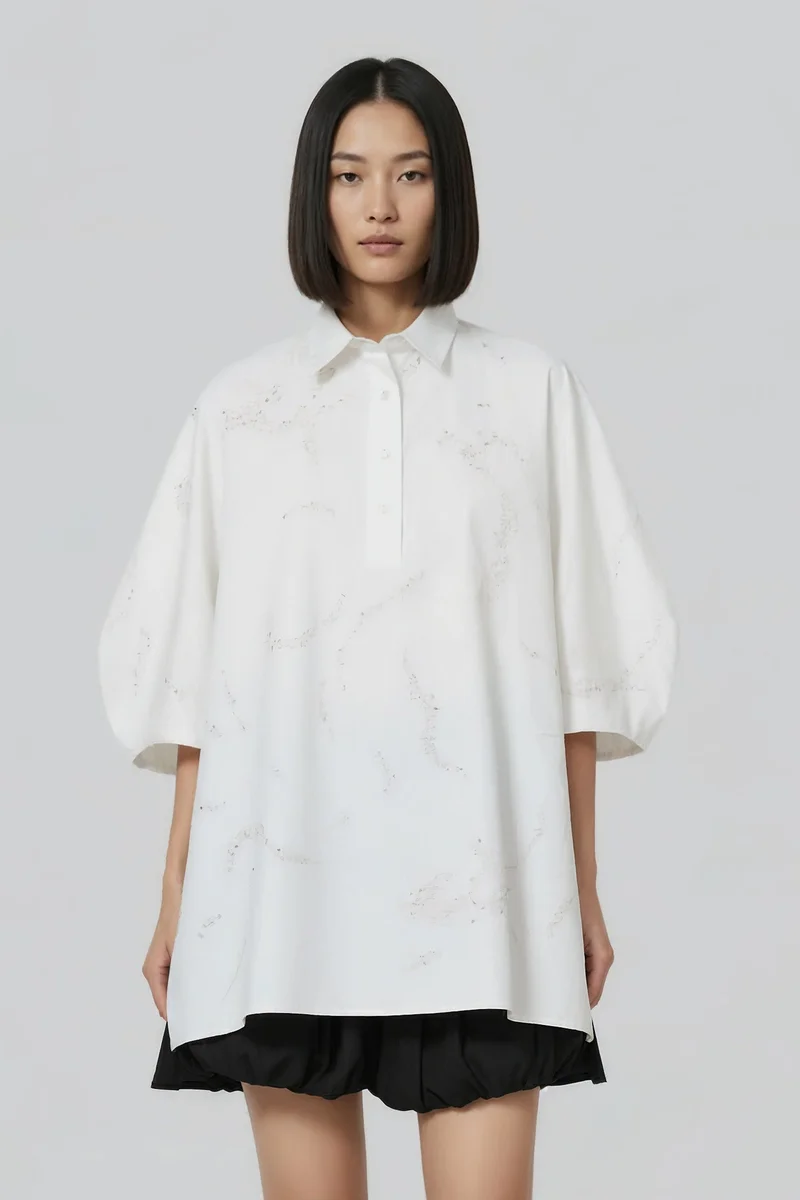 Genes Lecoanet Hemant White Embroidered Oversized Shirt