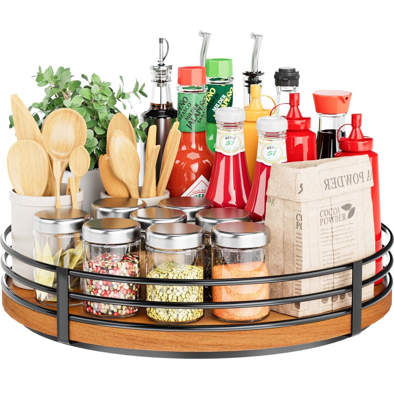 13 Lazy Susan Turntable Organizer Wood Round Lazy Susan for Cabinet Kitchen Countertop Pantry Cupboard Dining Table Bathroom Coffee Bar Spice Storage Home Decor