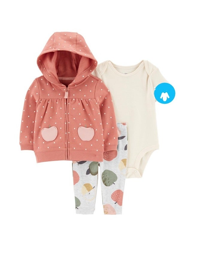 RedMapleTEK Baby Boy And Girl Sweater Jacket Hooded Coat Long-Sleeved Jumpsuit Baby Three-Piece Set  - Image 1