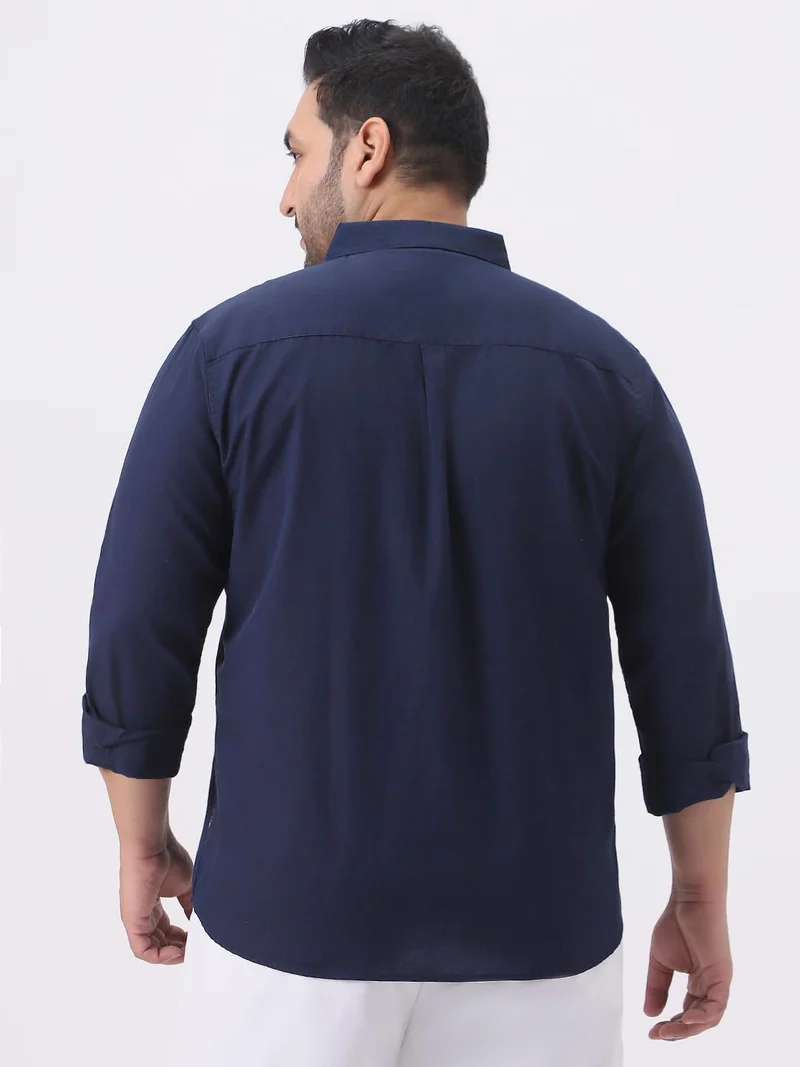 Urbano Fashion  Urbano Plus Men's Navy Cotton Full Sleeve Regular Fit Casual Solid Slub Shirt with Spread Collar  | Best Price UAE