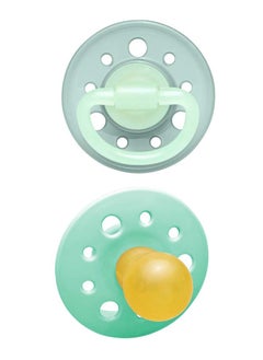 nip Cherry Glow The Dark Round Latex Soother, Narrower Round Teat Cherry Shape, Nursing Friendly, Size 1, From 0 Months, Latex, Grey And Blue, Pack Of 2  - Image 1