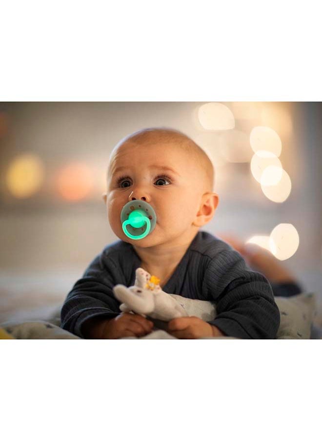 Cherry Glow The Dark Round Latex Soother, Narrower Round Teat Cherry Shape, Nursing Friendly, Size 1, From 0 Months, Latex, Grey And Blue, Pack Of 2