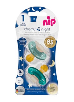 nip Cherry Glow The Dark Round Latex Soother, Narrower Round Teat Cherry Shape, Nursing Friendly, Size 1, From 0 Months, Latex, Grey And Blue, Pack Of 2  - Image 5