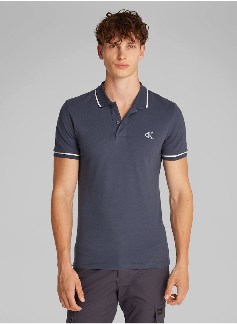 Calvin Klein Jeans Men's Slim Polo Shirt - Cotton, Blue  - Image 1