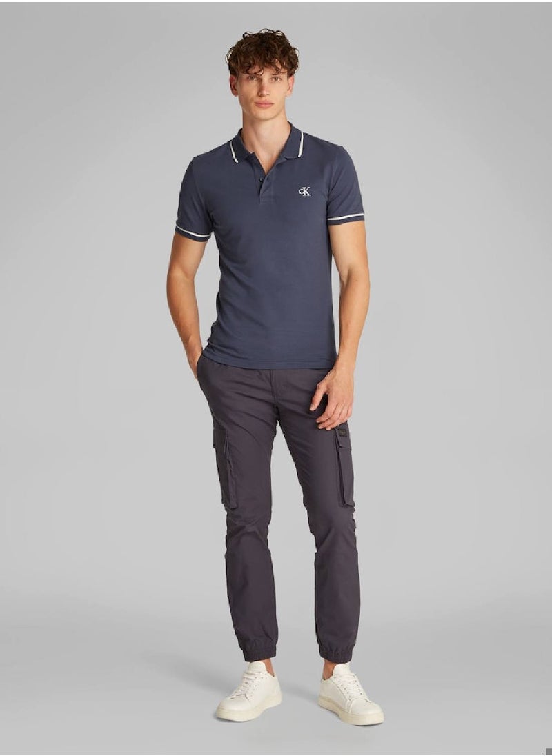 Calvin Klein Jeans Men's Slim Polo Shirt - Cotton, Blue  - Image 3