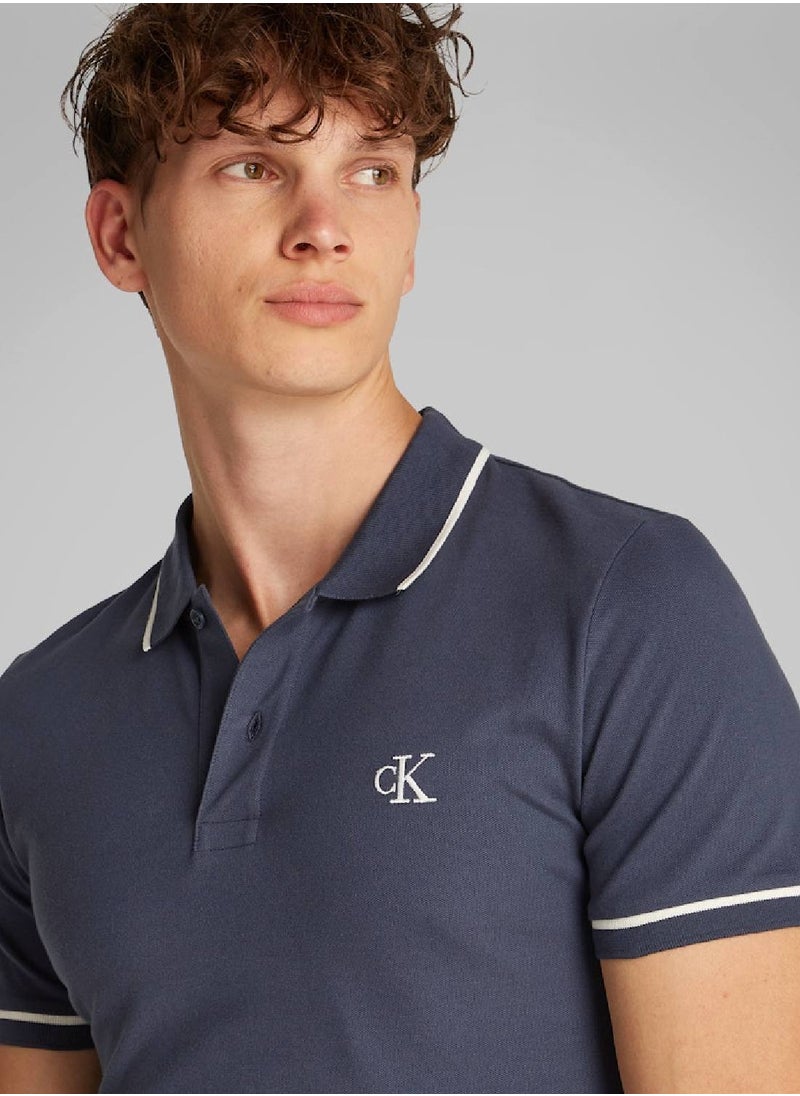 Calvin Klein Jeans Men's Slim Polo Shirt - Cotton, Blue  - Image 5