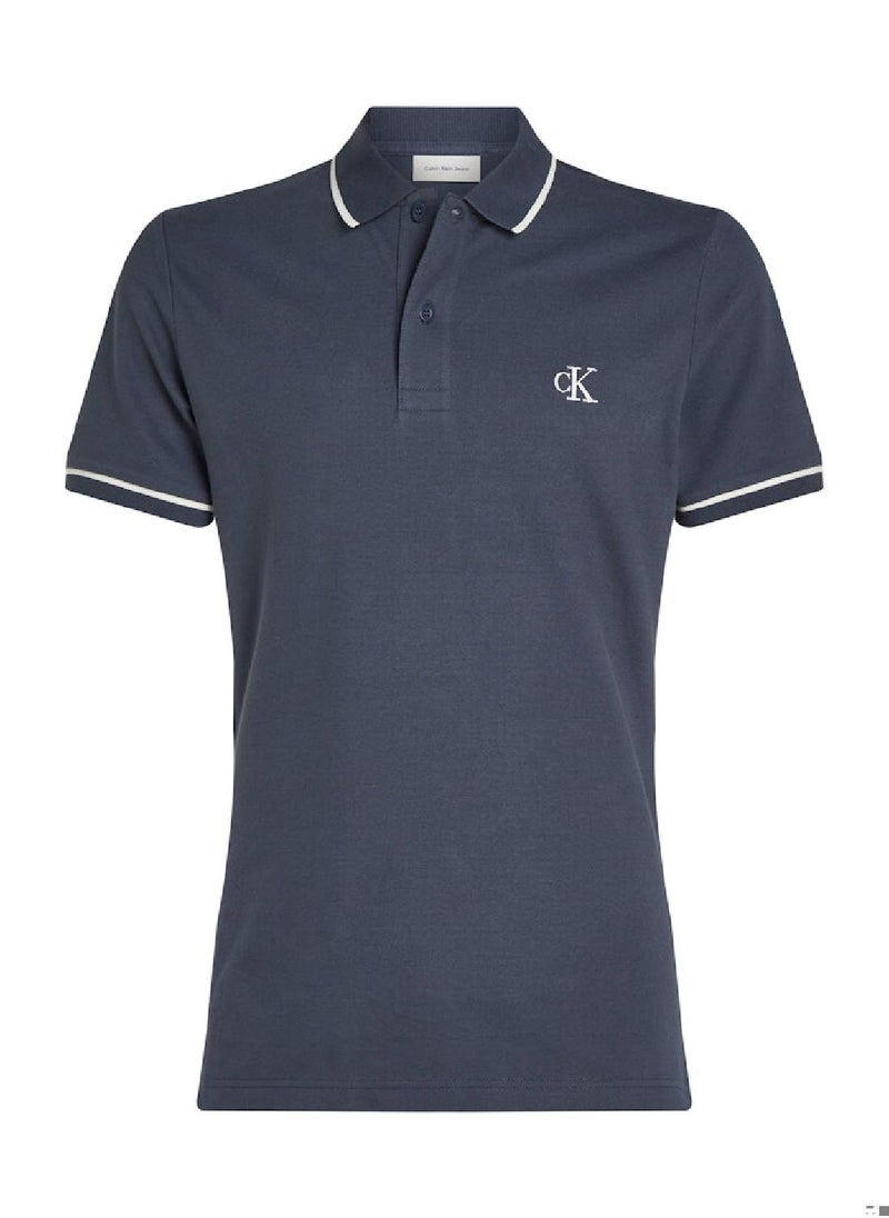 Calvin Klein Jeans Men's Slim Polo Shirt - Cotton, Blue  - Image 2