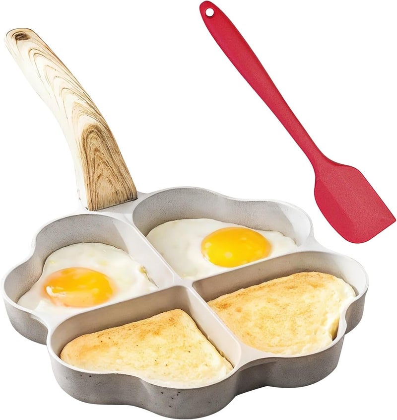 Nonstick Aluminum, 7.87 In/20 Cm, White Heart, Four Compartment Pan, Gas and Induction, Fried Egg Breakfast Pan - Image 1