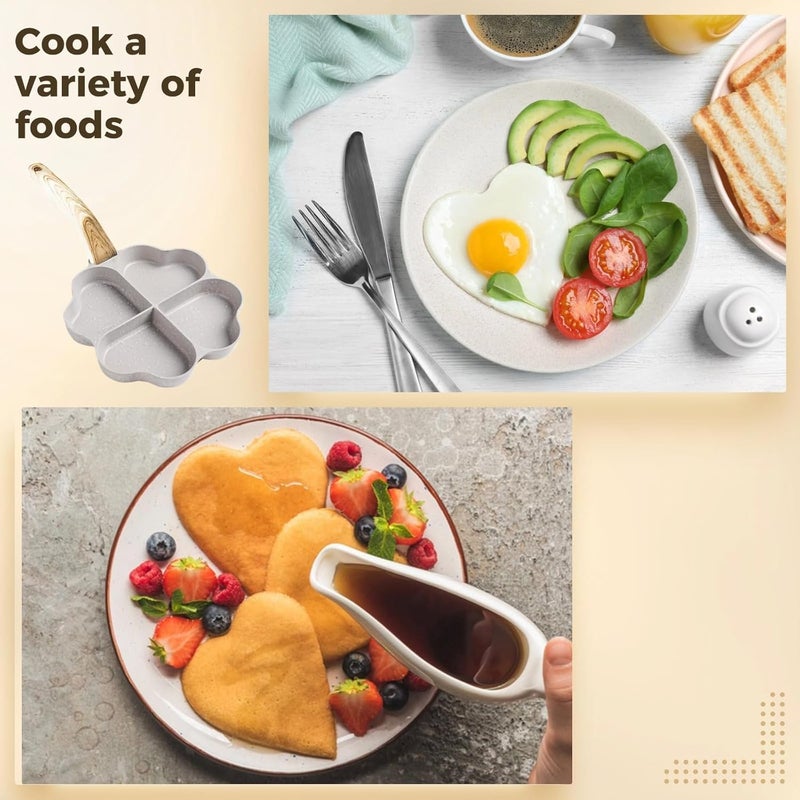 Nonstick Aluminum, 7.87 In/20 Cm, White Heart, Four Compartment Pan, Gas and Induction, Fried Egg Breakfast Pan - Image 3