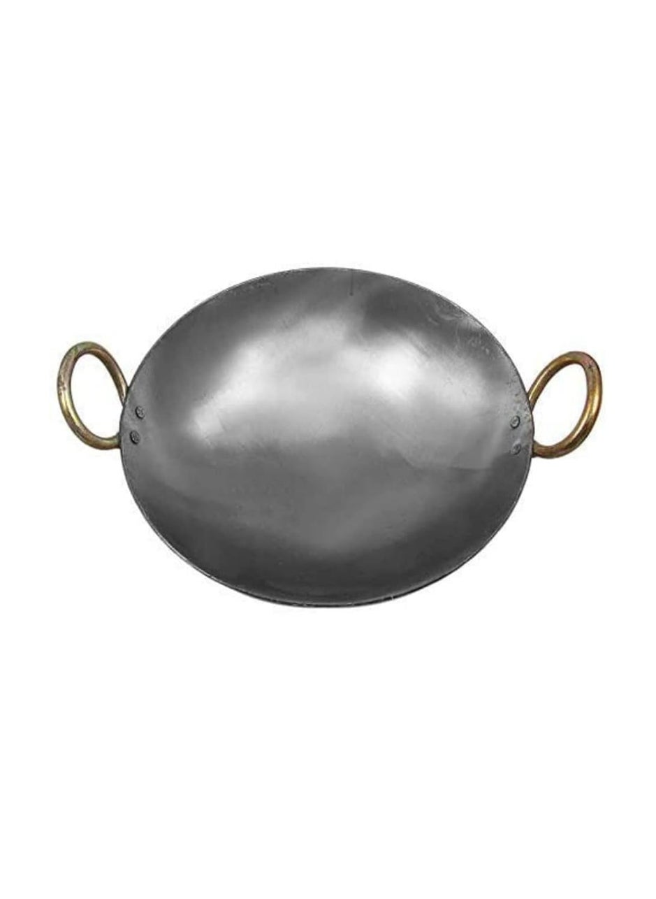 AS A S Heavy Base Traditional Iron Kadhai Handmade pan LohaLokhandLokhandi Kitchen Deep Fry Kadai for Cooking with Golden RingsSilver Color 101112 inch 254 2794 3048 CM  - Image 2