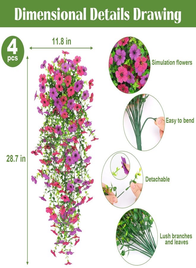 Besteek 4 Pcs Artificial Hanging Flowers for Outdoor, Fake Silk Daisy Flowers Spring Summer Decoration UV Resistant Faux Plants for Planter Front Door Porch Patio Balcony Yard Decor, Purple Fuchsia - Image 2