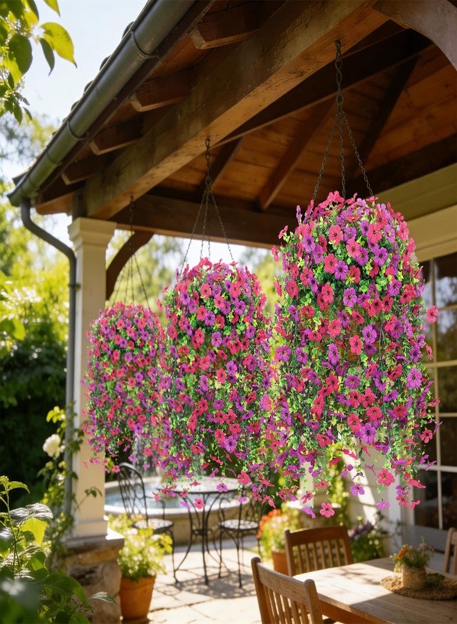 Besteek 4 Pcs Artificial Hanging Flowers for Outdoor, Fake Silk Daisy Flowers Spring Summer Decoration UV Resistant Faux Plants for Planter Front Door Porch Patio Balcony Yard Decor, Purple Fuchsia - Image 4