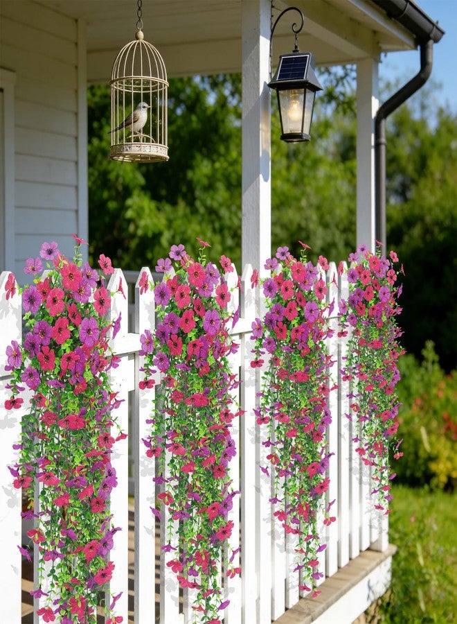 Besteek 4 Pcs Artificial Hanging Flowers for Outdoor, Fake Silk Daisy Flowers Spring Summer Decoration UV Resistant Faux Plants for Planter Front Door Porch Patio Balcony Yard Decor, Purple Fuchsia - Image 5