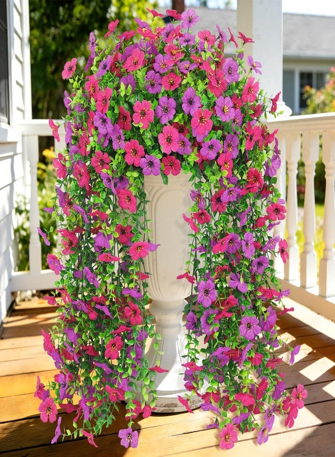 Besteek 4 Pcs Artificial Hanging Flowers for Outdoor, Fake Silk Daisy Flowers Spring Summer Decoration UV Resistant Faux Plants for Planter Front Door Porch Patio Balcony Yard Decor, Purple Fuchsia - Image 1